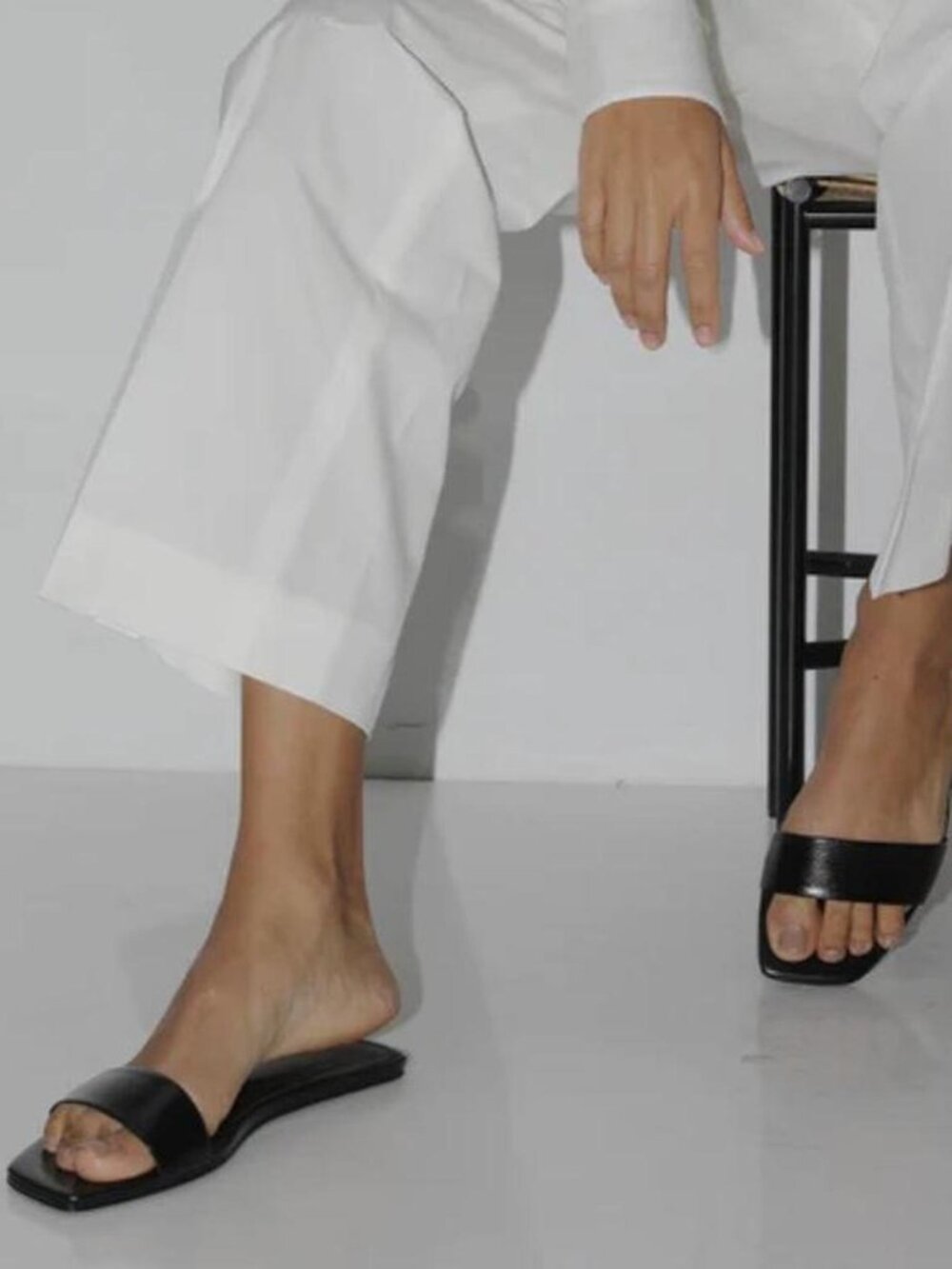 The Row Black Leather Slides